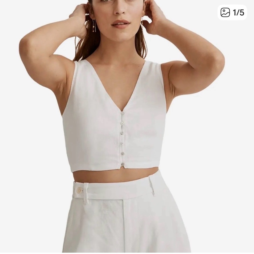 Madewell White Linen Button-Up Crop Top Size 4